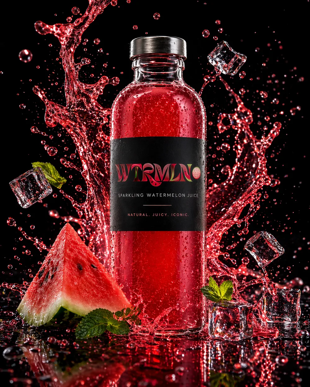 Pink Splash Product — Helles, energiegeladenes Social-Motiv mit Claim-Fläche.